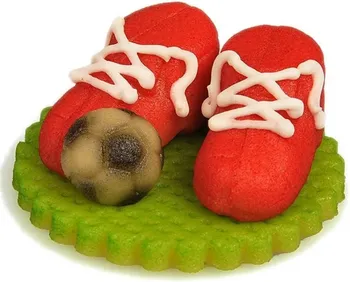 Jedlá dekorace na dort Frischmann Marcipánová figurka na dort fotbalové kopačky s míčem červená