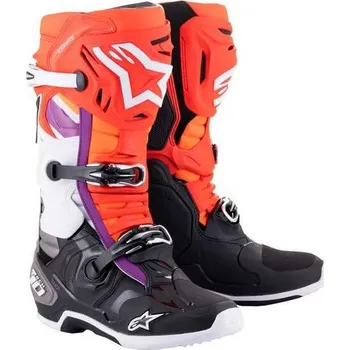 Moto obuv Boty TECH 10, ALPINESTARS (oranžová/žlutá/fialová/bílá/černá) 2025 44,5