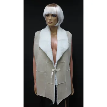 Dámská vesta Splus Dámská kožešinová vesta z ovčiny VE20 béžová - velur Velikost: 48