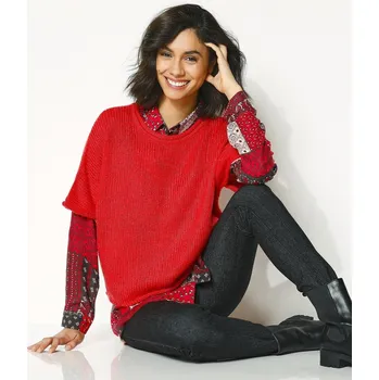 Dámský svetr Pulovr s rukávy k loktům červená 42/44