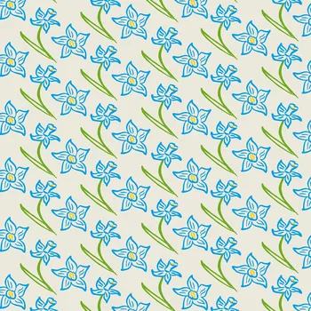 Balící papír Recyklovaný balící papír, potištěný originální kresbou od Alči, modré narcisky, rozměr 90x134cm