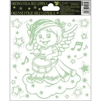 Vánoce Okenní fólie andílci svítící ve tmě 14x14cm