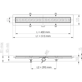 Lineární plastový žlab s bočním odtokem DN 40, LINE mat 450