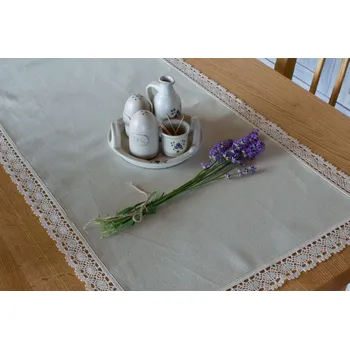 ubrus Běhoun režný kanafas 40x140cm s krajkou řemeslná výroba Vzor kanafasu: režný - tmavší