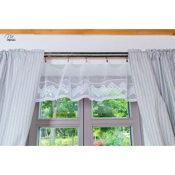 Záclona Záclonka z bílé paličkované krajky se vzorem Šířka: 100cm, Výška: 60cm