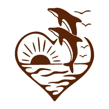 Samolepící dekorace SAMOLEPKA Delfíni 002 levá západ slunce (15 - hnědá) NA AUTO, NÁLEPKA, FÓLIE, POLEP, TUNING, VLASTNÍ TEXT, TISK, AUTOSAMOLEPKY.cz, POLEPY, OBRÁZEK, LOGO, SAMOLEPKY