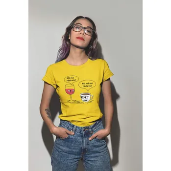 Dámské tričko Víno a káva Barva: Žlutá, Velikost: S