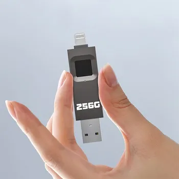 Flash disk 256 GB pro Apple iPhone / iPad - Lightning / USB-A - kovový - otisk prstu - šedý