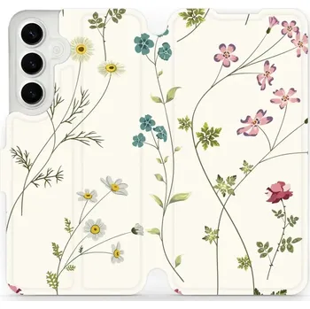 Pouzdro na mobilní telefon Flipové pouzdro Mobiwear - Samsung Galaxy S24 Plus - MD03S Tenké rostlinky s květy (Knížkové flip pouzdro, obal, kryt na mobil Samsung Galaxy S24 Plus - MD03S Tenké rostlinky s květy, materiál Umělá kůže + TPU - ochrana 360°, stojánek, silikonová vanička,