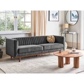 Pohovka Pohovka tmavě šedá tmavě šedé polyesterové čalounění 3-sedák široké područky prošívané opěradlo moderní obývací pokoj Beliani