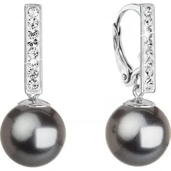 Náušnice Stříbrné visací náušnice se Swarovski perlou a krystaly 71121.3 dark grey