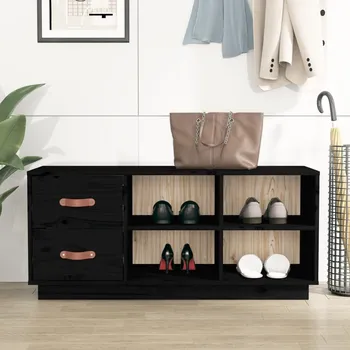 Botník ZBXL Lavice s botníkem černá 100 x 34 x 45 cm masivní borové dřevo