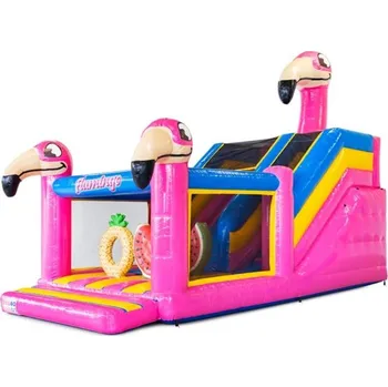 Skákací hrad Nafukovací skluzavka Multi Fun Plameňáci | Velká skluznice se skákací plochou navíc - tematické | Profi provedení | Certifikováno