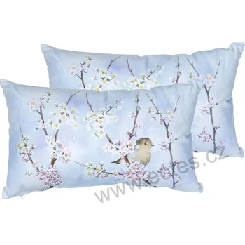 Dekorativní polštářek IHR HARMONY bavlněný dekorační polštář malý ptáček a rozkvetlé růžové květy