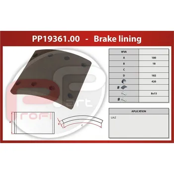 Brzdová čelist Brzdové obložení LIAZ zadní - Profi Part, 420x180x18 WVA