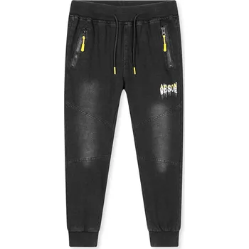 Chlapecké riflové kalhoty / tepláky - KUGO CK0928, černá / žlutá aplikace Barva: Černá, Velikost: 146