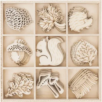 Umělecký papír Dřevěné ozdoby - podzimní motivy sada 45 ks