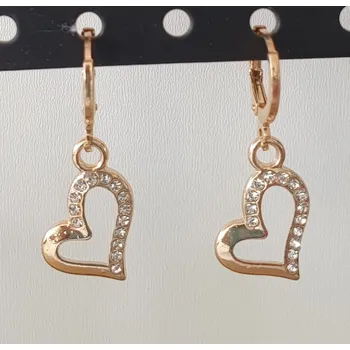 Náušnice Valentýnské náušnice - srdíčka s broušenými kamínky (zlatorůžová)