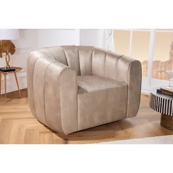 Křeslo Moderní čalouněné křeslo Alis ve zlato béžové barvě s prošíváním na sametovém potahu a otočnou nohou 100 cm