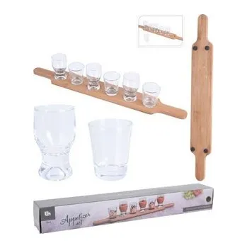 Sklenice odlivka (3ks+3ks), prkénko 50x7cm bambus, sada 7díl