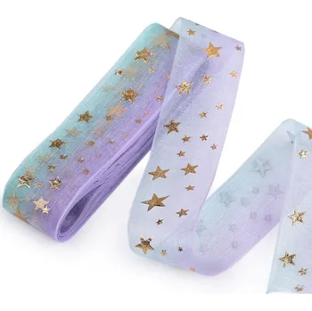 Jedlá dekorace na dort Monofilová stuha - zeleno-fialová - hvězdy - 3m/ 28mm