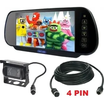 Kamera do auta AUTIO LCD do auta ve zpětném zrcátku 7\" palců 4 pin + couvací kamera Truck vyhřívaná