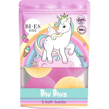 Koupelová sůl BI-ES Unicorn Bath bombs strawberry and mango - šumivé koule do koupele s vůní jahod a manga, 6x55 g