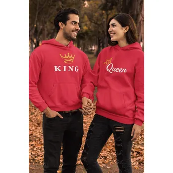 Pánská mikina Mikiny pro páry KING/QUEEN Barva: Červená, Dámska velikost: 2XL, Pánska velikost: 4XL
