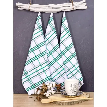 Kuchyňské utěrky EGYPTSKÁ BAVLNA LAPIS, tyrkysově zelené káro, 3 kusy, 50x70cm