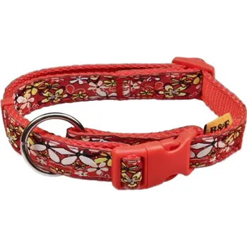 Obojek pro psa BF Nylonový obojek - popruh KYTIČKY červený Velikost: 30 až 50 cm / 15 mm