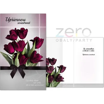 Přání s textem kondolence + obálka - tulipány