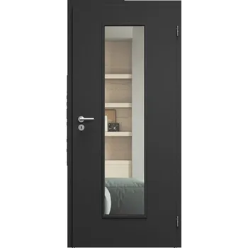 Interiérové dveře SAPELI ELEGANT KOMFORT M55 - CPL LAMINÁT - OTOČNÉ DVEŘE VČ. ZÁRUBNĚ - Černá grafit Průchozí šířka (cm): 80, Průchozí výška (cm): 197, Typ skla: Čiré sklo