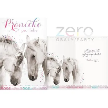 Přání s textem narozeninové + obálka - kůň