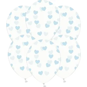 PartyDeco Balón - Průsvitný s modrými srdíčky 50 ks