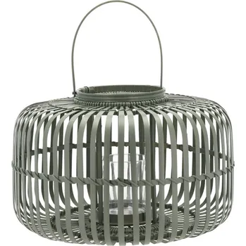 Svícen Villa Collection Lucerna Alia 38 x 25 cm Tmavě zelený bambus/sklo