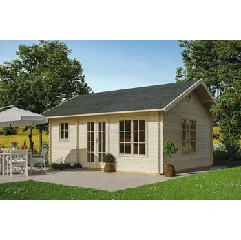 Zahradní domek Dřevěný zahradní domek SKAN HOLZ Esbjerg 2 přírodní 420 x 560 cm vč. střešního skladovacího prostoru