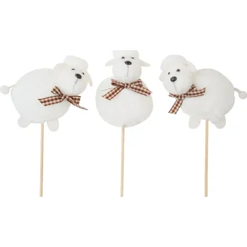 Velikonoční dekorace ANDĚL Ovečka plyšová bílá 8 cm + špejle