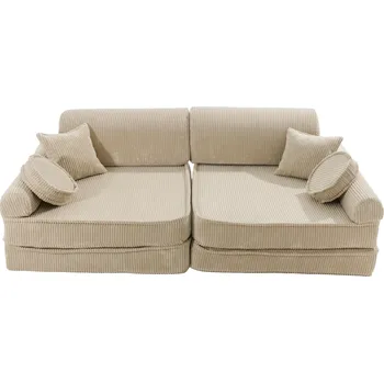 MeowBaby Multifunkční pohovka a domácí pěnové hřiště 2v1 krémová