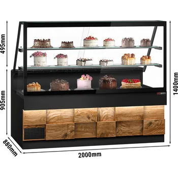 Lednice G.Gastro Chladicí pult TORONTO - 2000 mm - dřevěné čelo - 2 police - černá žulová pracovní deska