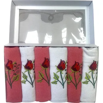 Utěrka TiaHome Utěrky na nádobí vaflové Rose 40x60cm červená/bílá 6ks