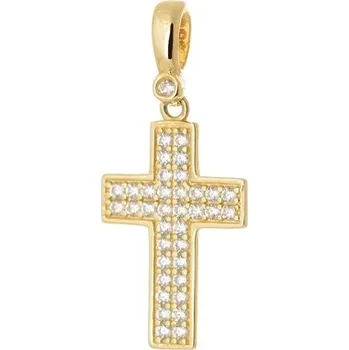 Přívěsek Přívěšek ze žlutého zlata křížek se zirkony ZZ1106F + dárek zdarma