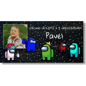 Party dekorace Personal Narodeninový banner s fotkou - Among us Rozměr banner: 130 x 65 cm