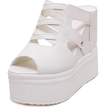 Dámské pantofle Mule s průstřihy na klínovém podpatku Barva: Bílá, Velikost: 39