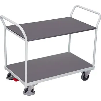 Plošinový vozík Stolní vozík VARIOfit s dvěma madly, 850 x 500 mm, nosnost 200 kg, barva šedá RAL7035 /deska šedá