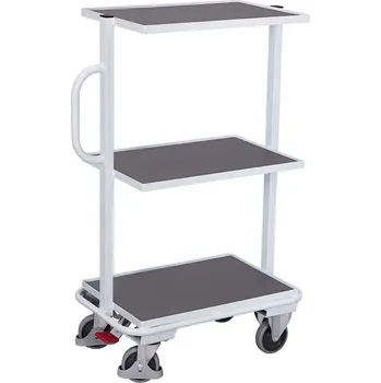 Plošinový vozík Vychystávací vozík VARIOfit, pevné police, výplně polic z desky MDF, barva šedá RAL7035 /deska šedá