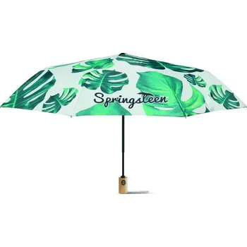 Deštník Skládací deštník s dřevěnou rukojetí a celoplošným tiskem