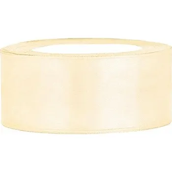 Stuha PartyDeco Stuha saténová krémová 25 mm x 25 m - saténové široké dekorační stuhy 2,5 cm x 25 m na svatební výzdobu