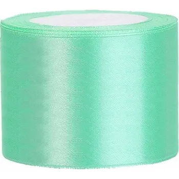 Stuha PartyDeco Stuha saténová mátová 50 mm x 25 m - saténové široké dekorační stuhy 5 cm x 25 m na svatební aranžmá, mašle, dekorace