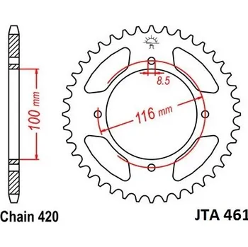 Řetězová sada pro motocykl duralová rozeta pro sekundární řetězy typu 420, JT - Anglie (53 zubů)