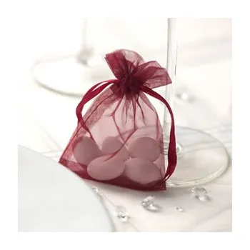 Svatební dekorace PartyDeco Sáček z organzy burgundy 20 ks - organzový pytlíček na svatební mandle a dárečky pro hosty